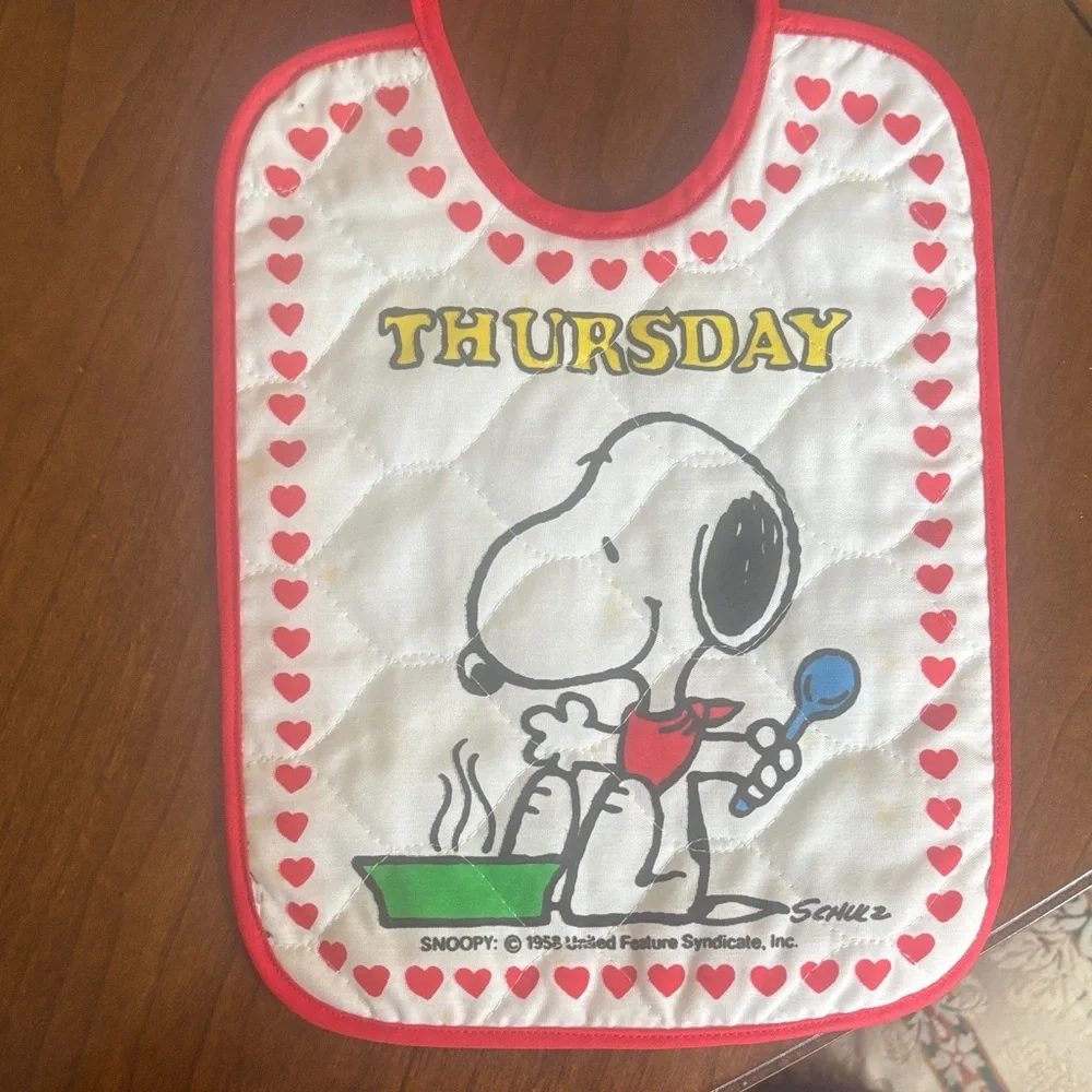 Vintage Snoopy and Woodstock Weekday Bib set -missing Saturday